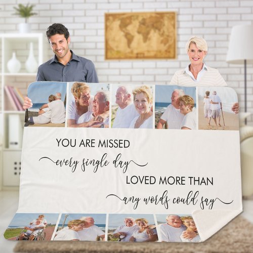 You are Missed 10 Photo Border White Remembrance Sherpa Blanket