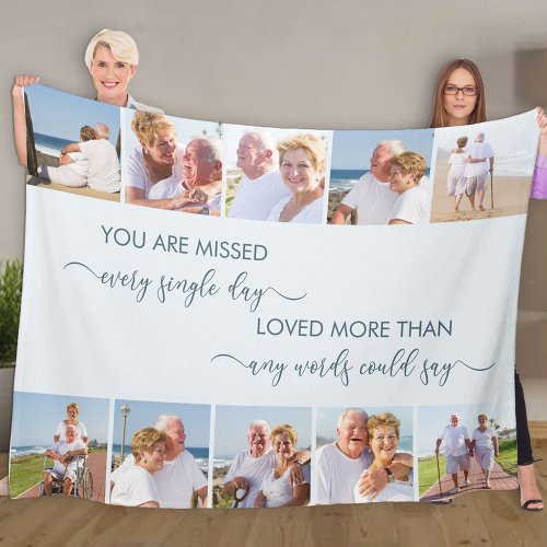 You are Missed 10 Photo Collage Blue Remembrance Fleece Blanket