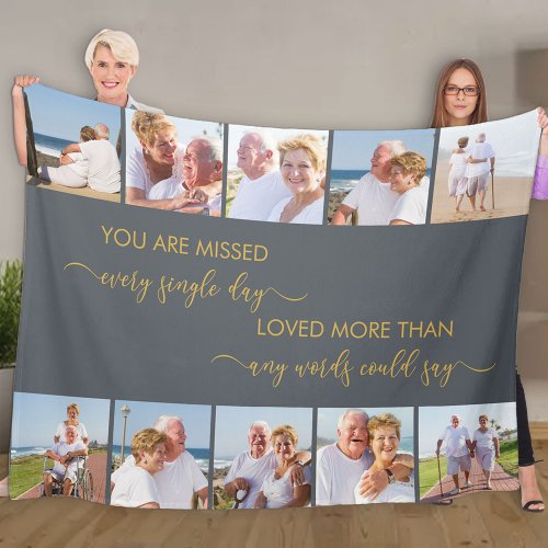 You are Missed 10 Photo Collage Grey Remembrance Fleece Blanket