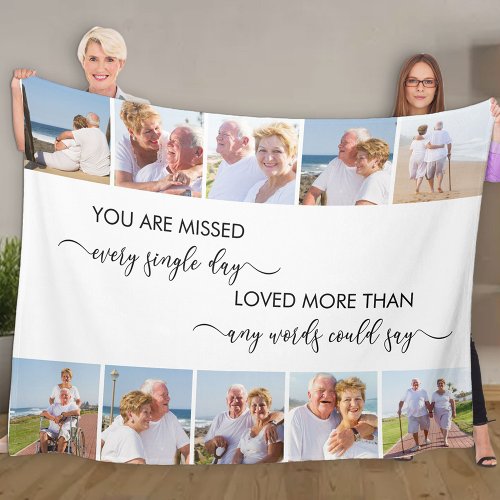 You are Missed 10 Photo Collage White Remembrance Fleece Blanket