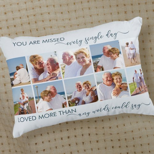 You are Missed 10 Picture Collage Blue Memorial Accent Pillow