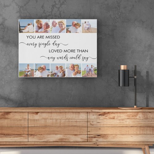 You are Missed White 10 Photo Collage Remembrance Faux Canvas Print
