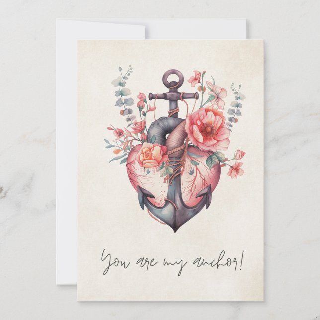 You Are My Anchor Happy Valentine's  Holiday Card (Front)