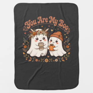 You Are My Boo Cute Ghost Couple Pumpkin Coffee Baby Blanket