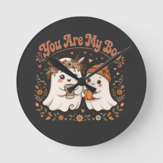 You Are My Boo Cute Ghost Couple Pumpkin Coffee Round Clock