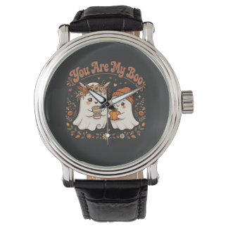 You Are My Boo Cute Ghost Couple Pumpkin Coffee Watch