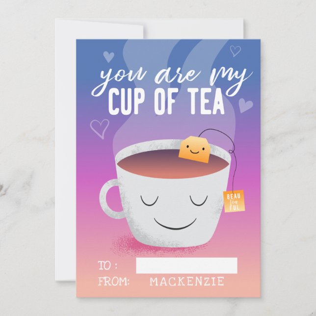 You Are My Cup Of Tea Classroom Valentines Day Holiday Card (Front)