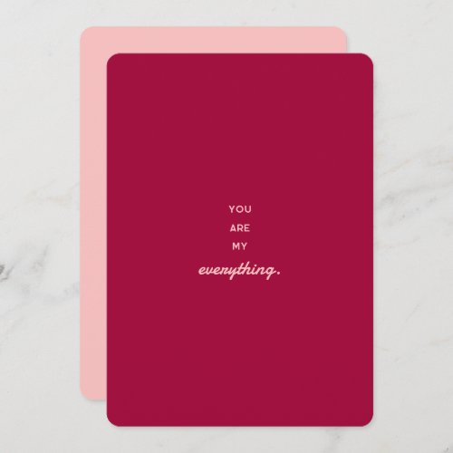You Are My Everything Minimal Pink Love Valentine Holiday Card