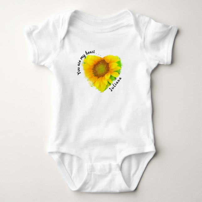 You are my heart . . .Cheery Yellow Sunflower Baby Bodysuit (Front)