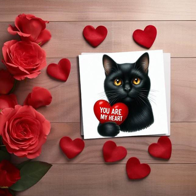 You Are My Heart Valentine Poem Black Cat Holiday  Card (Creator Uploaded)