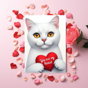 You Are My Heart Valentine Poem White Cat Holiday Card