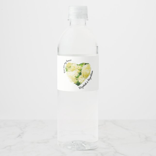 You are my heart . . . White Annabelle Hydrangeas Water Bottle Label (Front)