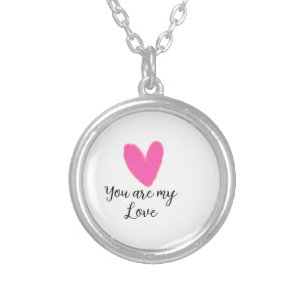 you are my love pink red heart watercolor kidretro silver plated necklace