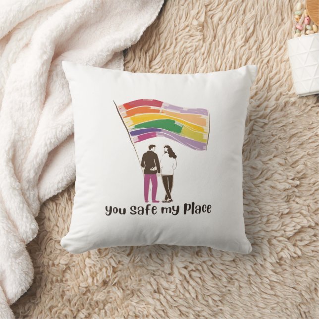 You Are My Safe Place – LGBTQ Pride Love Sticker Throw Pillow (Blanket)