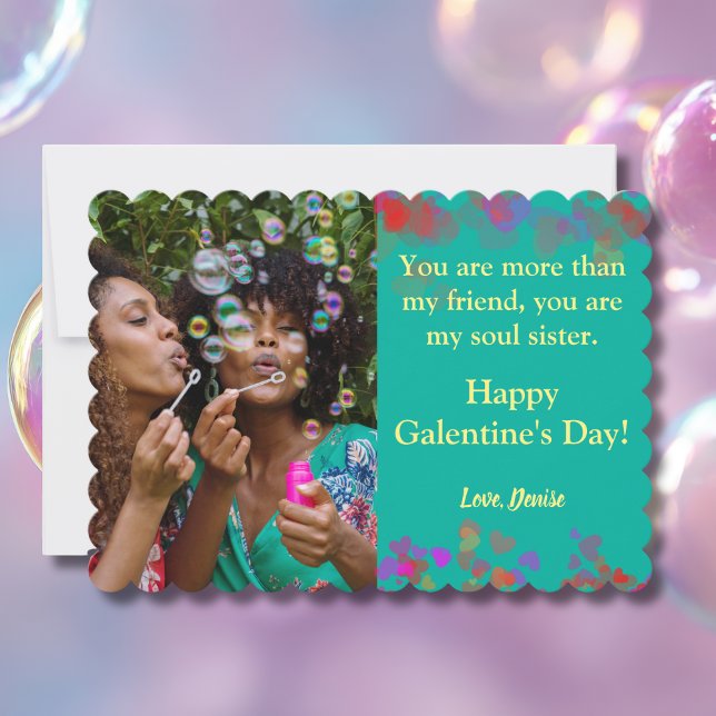 You Are My Soul Sister Galentine's Day Photo Green Holiday Card (She’s not just your best friend — she’s your soul sister.)