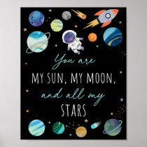 You Are My Sun Moon Stars Space Blue & Gold Poster