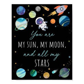 You Are My Sun Moon Stars Space Blue & Gold Poster