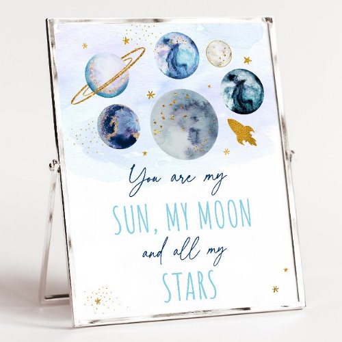 You Are My Sun Moon Stars Space Blue  Gold Poster