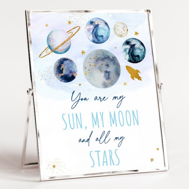 You Are My Sun Moon Stars Space Blue & Gold Poster (Creator Uploaded)