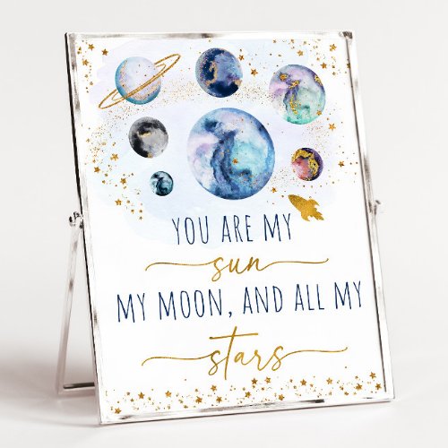 You Are My Sun Moon Stars Space Blue  Gold Poster
