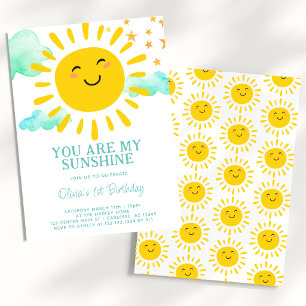 You Are My Sunshine 1st Birthday Party Invitation