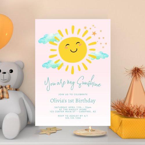 You Are My Sunshine 1st Birthday Party  Invitation