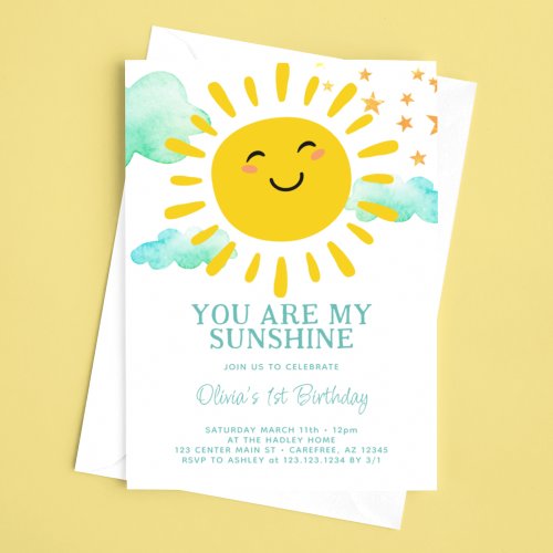 You Are My Sunshine 1st Birthday Party Invitation