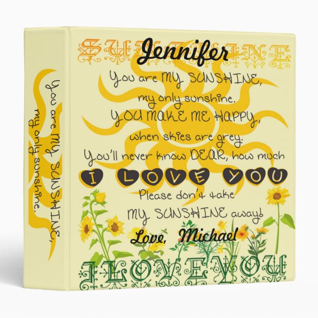 You Are My Sunshine 3 Ring Binder (Front/Spine)