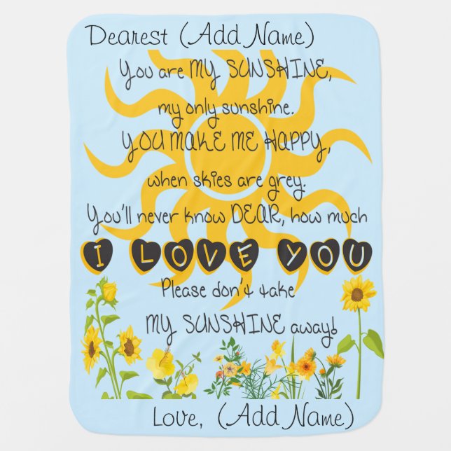 You Are My Sunshine Add Name Baby Blanket (Front)