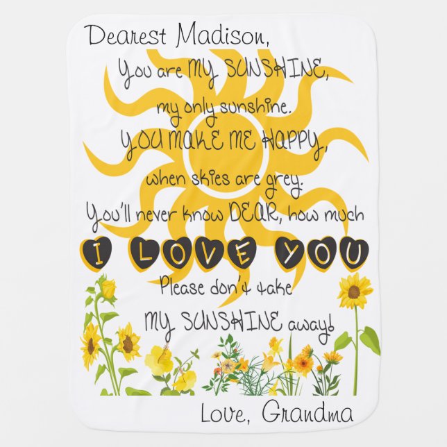 You Are My Sunshine Add Name Baby Blanket (Front)