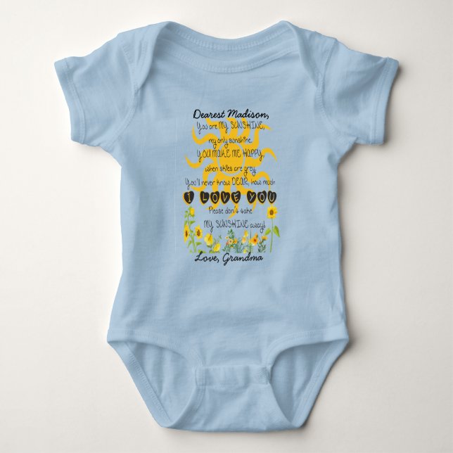 You Are My Sunshine Add Name Baby Bodysuit (Front)