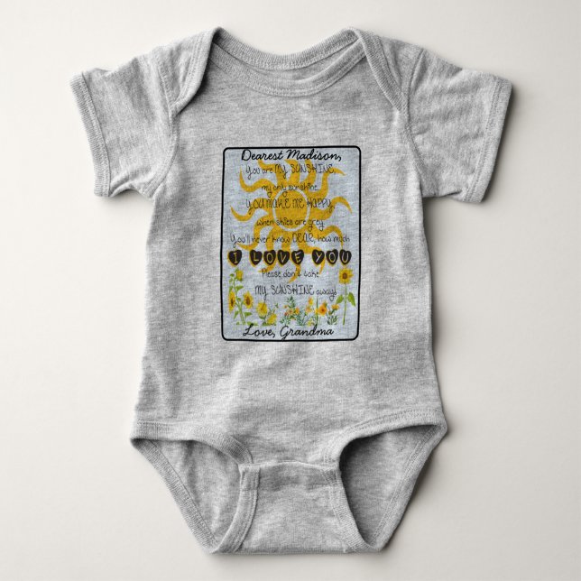 You Are My Sunshine Add Name Baby Bodysuit (Front)