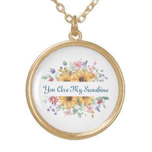 You Are My Sunshine and Sunflower Quote Gold Plated Necklace
