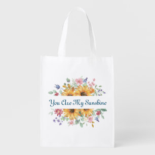 You Are My Sunshine and Sunflower Quote Grocery Bag