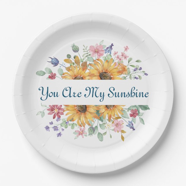 You Are My Sunshine and Sunflower Quote Paper Plates (Front)