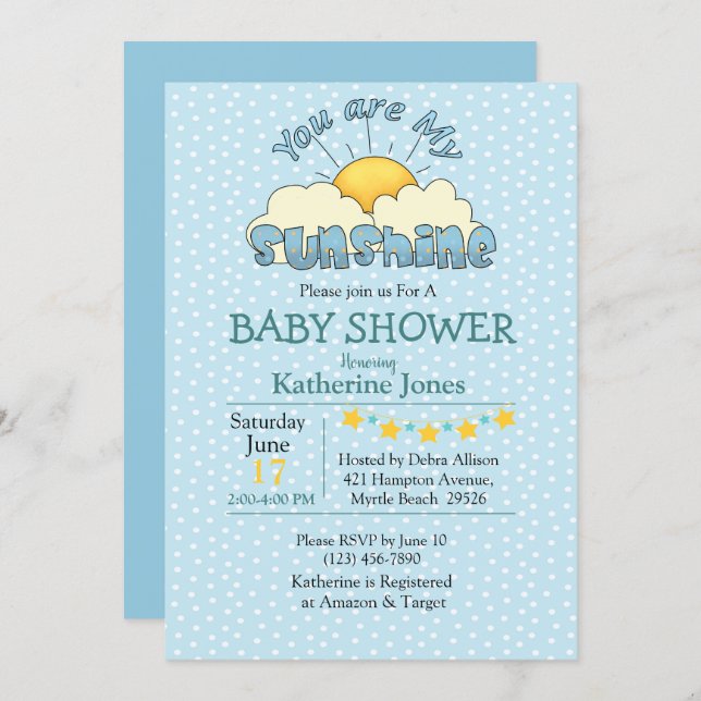 You Are My Sunshine Baby Boy Shower Invitation (Front/Back)