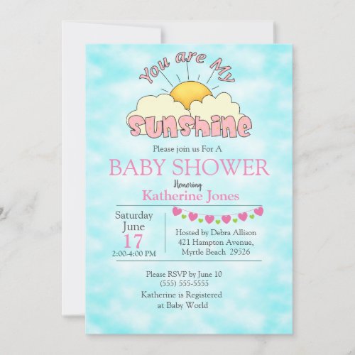 You Are My Sunshine Baby Girl Shower Invitation