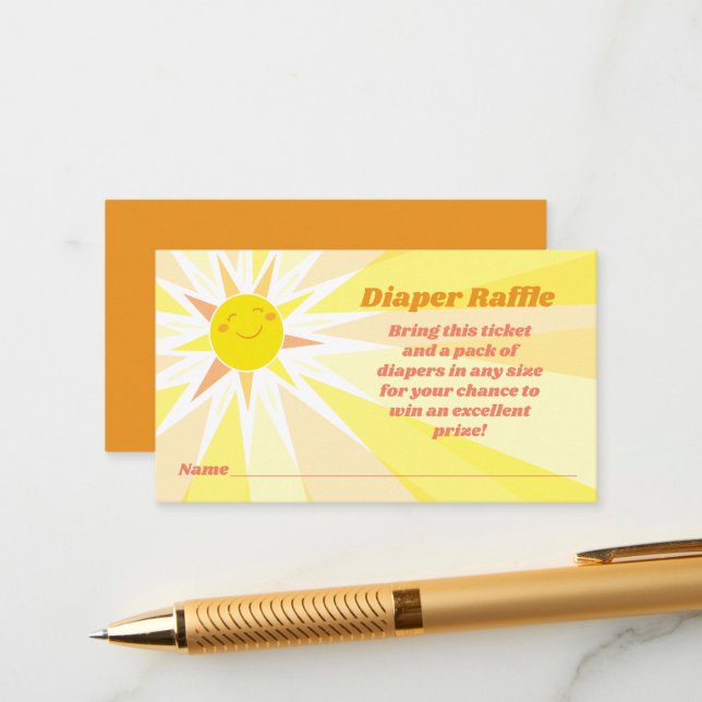You are my Sunshine Baby Shower Diaper Raffle Enclosure Card (Front/Back In Situ)