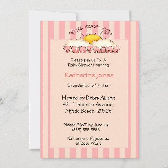 You Are My Sunshine Baby Shower Invitation (Front)