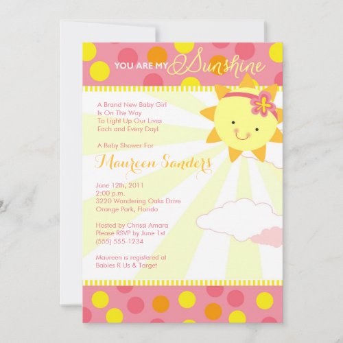 You Are My Sunshine Baby Shower Invitations _ Girl