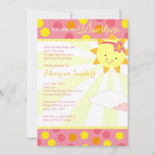 You Are My Sunshine Baby Shower Invitations - Girl (Front)