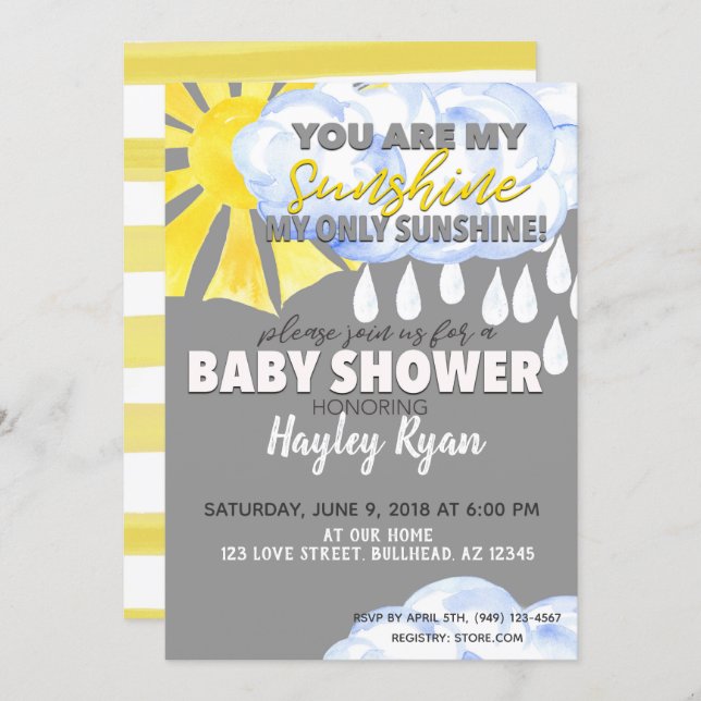 You Are My Sunshine Baby Shower Invite (Front/Back)