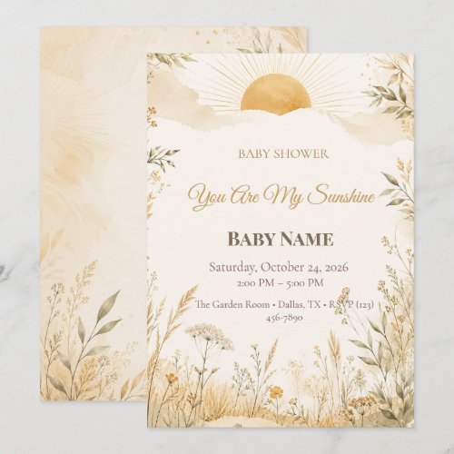 You Are My Sunshine Baby Shower | Minimal Boho Invitation