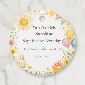 You Are My Sunshine Birthday Favor Tags