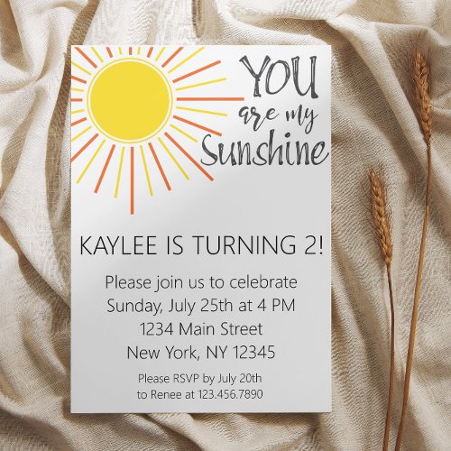 You are My Sunshine Birthday Invitation