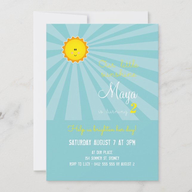 You are my Sunshine Birthday Invitation -turquoise (Front)