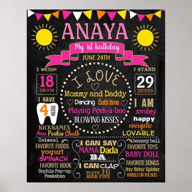 You are my sunshine birthday party chalkboard sign (Front)