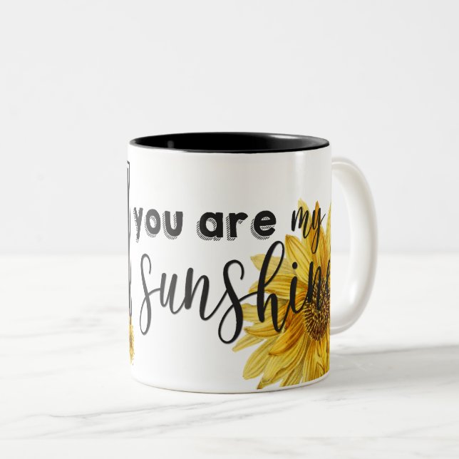 "You Are My Sunshine " Bright Sunflower Photo Two-Tone Coffee Mug (Front Right)