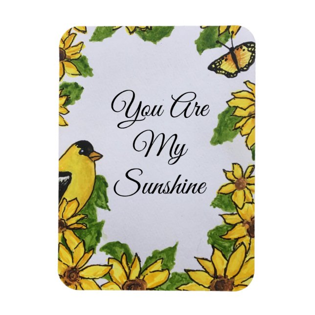 You Are My Sunshine Cheerful Bird Sunflowers Magnet (Vertical)