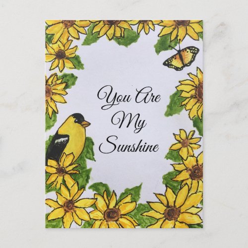You Are My Sunshine Cheerful Thankful Flowers Postcard